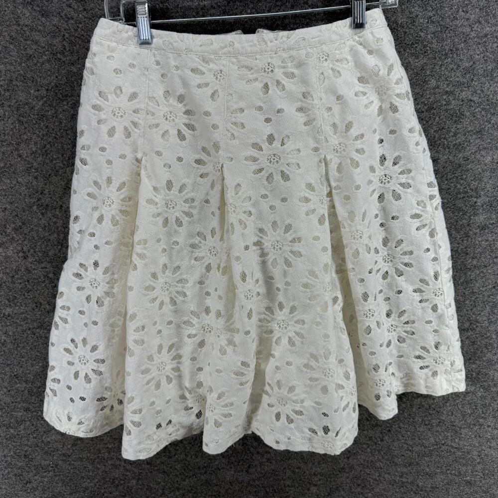 Tommy Hilfiger Skirt Women 6 White Floral Crochet A-Line Midi Zipper Mid Rise